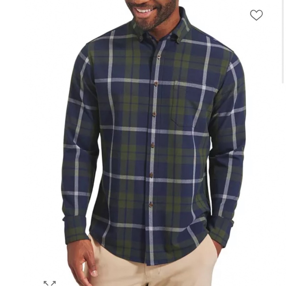 Mizzen+Main City Flannel Shirt Green Blue‎ XL Trim Tall